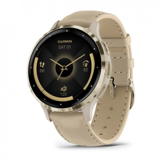 Часы Garmin Venu 3S, Soft Gold With Leather Band (010-02785-55)