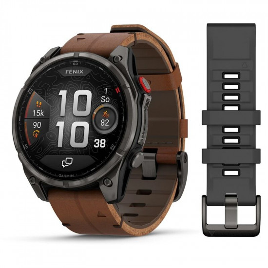 Часы Garmin Fenix 8 Pro, 47mm, Amoled Sapphire Titanium Carbon Grey Chestnut Leather 010-03198-40