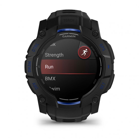 Часы Garmin Instinct 3, 50mm, Amoled Black with Black/Bolt Blue Band (010-03020-03)