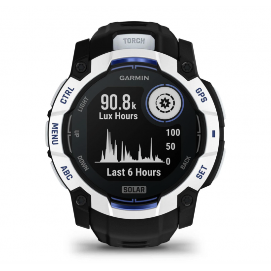 Часы Garmin Instinct 3, 50mm, Solar Whitestone with Black/Bolt Blue Band (010-02935-03)