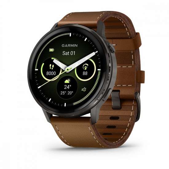 Часы Garmin Venu 4 45mm, Slate Black Leather Brown (010-03014-03)