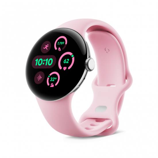 Google Pixel Watch 3, 41mm, Wi-Fi, Polished Silver With Rose Band