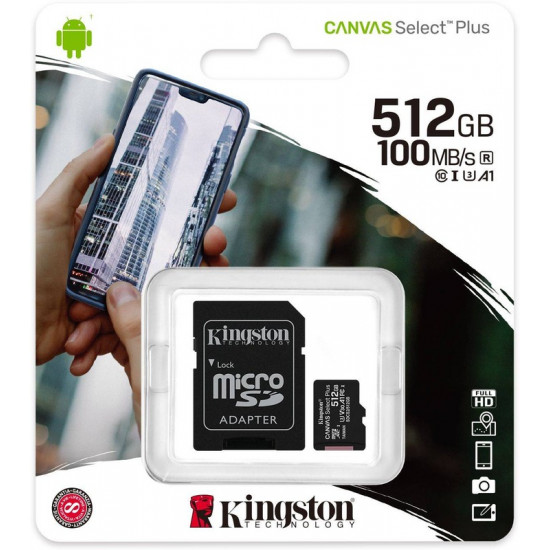 Карта памяти Kingston 512Gb microSDXC Canvas Select Plus 100MB/s Read A1 Class UHS-I Memory Card (SDCS2/512Gb)