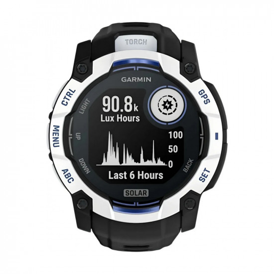 Garmin Instinct 3, 50mm, Solar Whitestone with Black/Bolt Blue Band (010-02935-03)